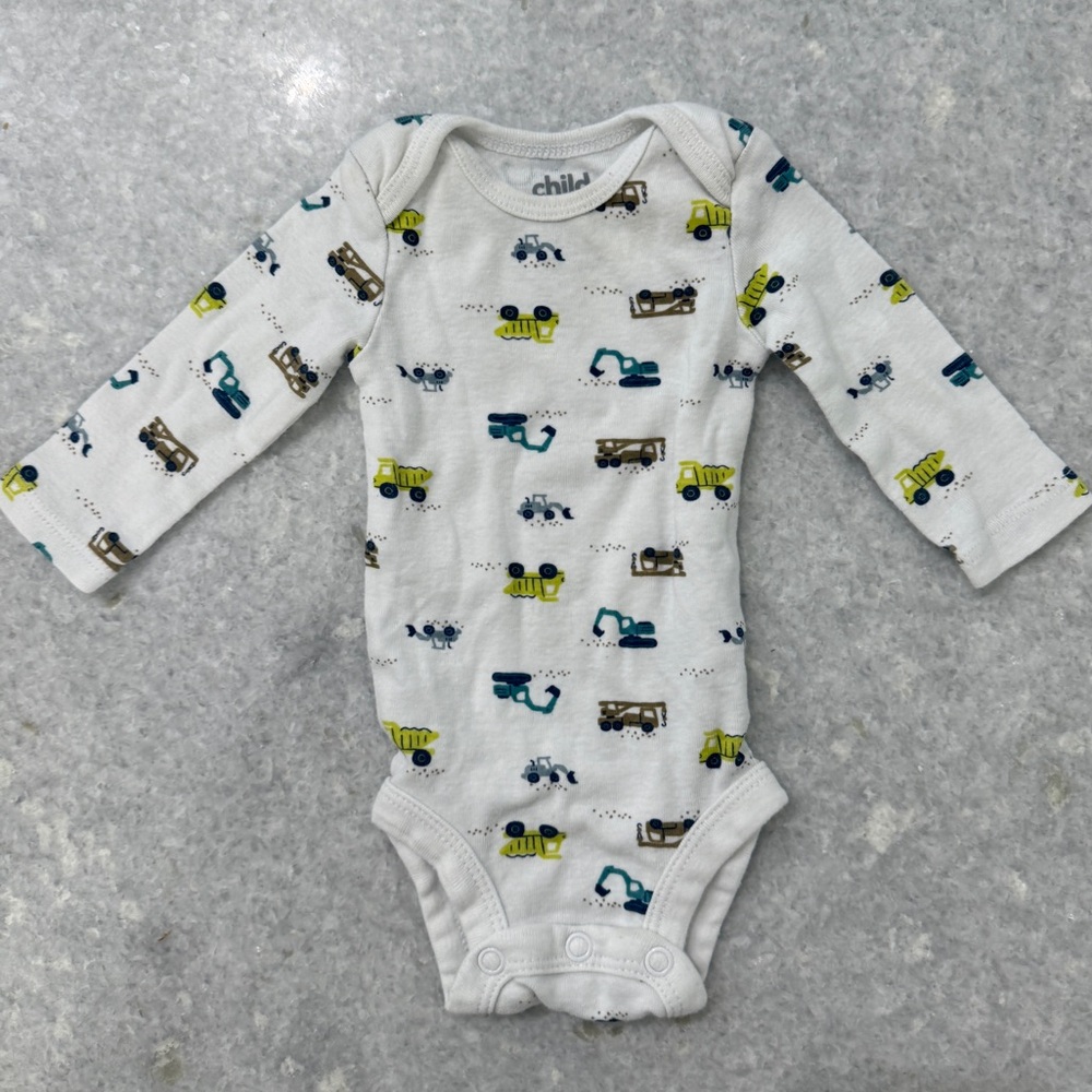 Child of Mine by Carters White Long sleeve Truck and Tractors Onesie